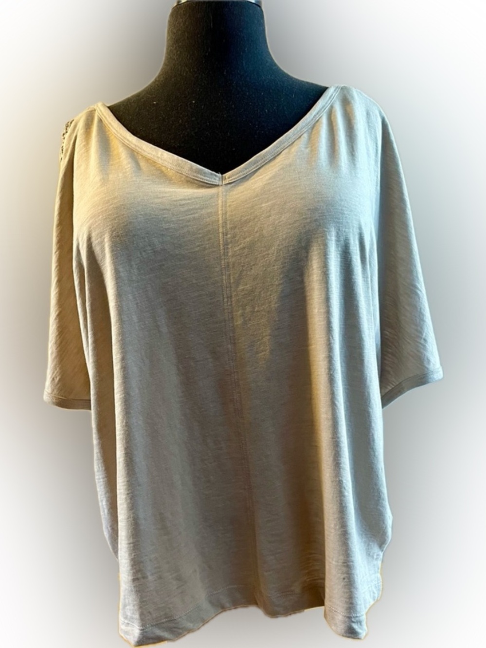 NWT Sonoma XL Tee Beige Casual Relax Fit Boho Lace Dolman Neutral